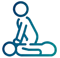 BLS certification icon showing healthcare provider performing life support instruction