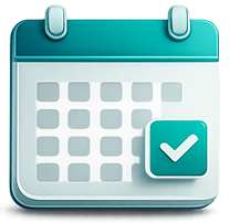High resolution teal calendar scheduling icon for T-Bird Training Services events and certification programs