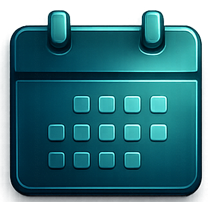 Calendar and clock icon representing flexible scheduling for team certification training.
