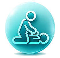 CPR training icon representing hands-on healthcare instruction, practical skill development, and real-world emergency response training.