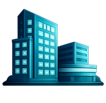 Modern healthcare training facility and corporate education building icon representing on-site certification training services.