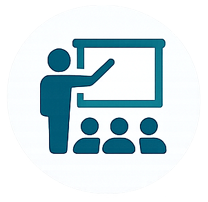 Instructor and classroom icon representing on-site team certification training and professional instruction.
