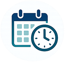 Calendar and clock icon representing certification scheduling and organizational training coordination.