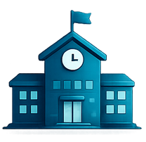 School building icon representing educational institutions, faculty teams and campus certification training programs.