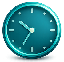 High resolution teal clock icon representing training schedules and event timing for T-Bird Training Services