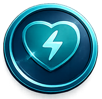 Premium glass effect AED training heart icon for emergency response education.