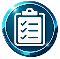Glossy blue clipboard icon representing emergency response protocols and healthcare certification standards.