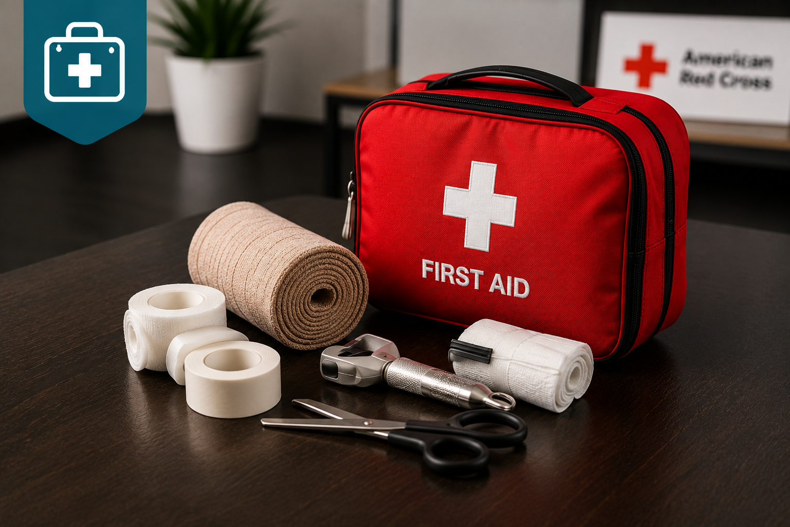 First aid certification training supplies and emergency response kit