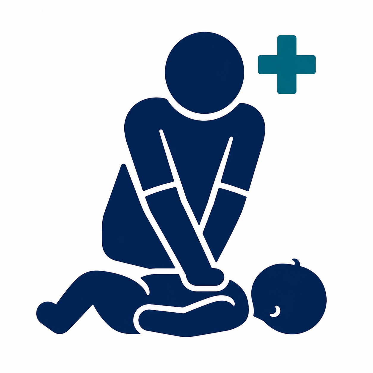 Flat vector icon illustrating a healthcare provider performing infant CPR as part of American Red Cross infant cardiopulmonary resuscitation training.