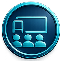 Premium glass effect instructor-led and blended learning classroom icon.