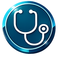 Glossy blue stethoscope icon representing patient assessment and medical evaluation skills.