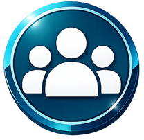 Glossy blue icon representing emergency response teamwork and coordinated healthcare provider training.
